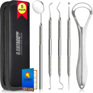 G.CATACC Dental Tools Oral Care Teeth Cleaning Hygiene Kit with Metal Dental Pick, Tooth Scraper Plaque Tartar Remover - with Case