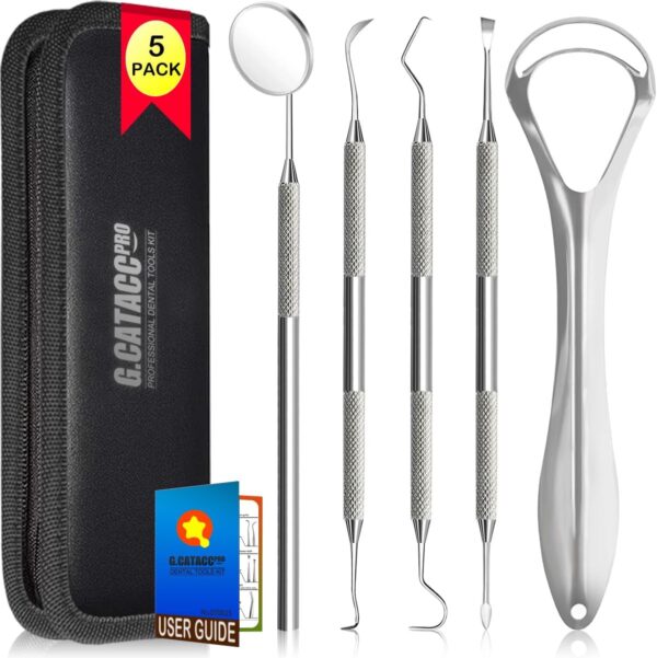 71vVcAnQKVL._AC_SL1200_.jpg G.CATACC Dental Tools Oral Care Teeth Cleaning Hygiene Kit with Metal Dental Pick, Tooth Scraper Plaque Tartar Remover - with Case