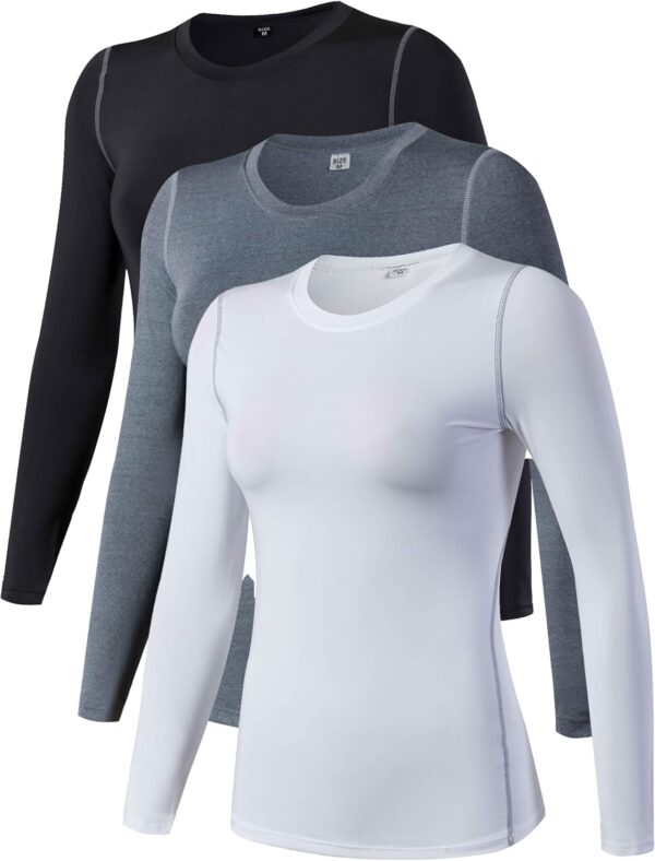 Women's 3 Pack Dry Fit Athletic Compression Base Layer Long Sleeve