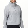 THE GYM PEOPLE Womens' Half Zip Pullover Fleece Stand Collar Crop Sweatshirt with Pockets Thumb Hole