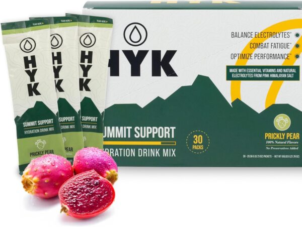 HYK Energy Electrolyte Drink - Hydration Powder Packets for Marathon Runners, Hikers, Endurance Athletes | from Pink Himalayan Salt | Easy Open Single-Serving Stick | Prickly Pear Flavor, 30 Count