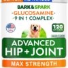 Bark&Spark Senior Advanced Glucosamine Chondroitin for Dogs - Hip Joint Pain Relief Pills - Old Dog Joint Supplement Large & Small Breed - Hip Joint Chews Joint Health Care Vitamin Treats - 120Ct