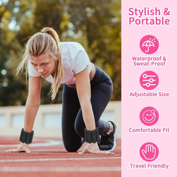 Pilates Wrist ＆ Ankle Weights for Women 1 Pair (1lb/2lb/4lb) Adjustable Wrist Weights to Increase Training Intensity, Yoga Pilates, Dance Ballet, Walking, Running