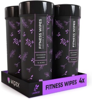 Wipex Natural Fitness Equipment Wipes, 75 Lavender & Vinegar Wipes, Yoga Mat Cleaner, Gym Wipes for Equipment, Bulk Gym Wipes for Everyday Use, 75 Count (Pack of 4)