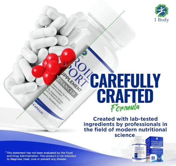 1 Body Thyroid Support Supplement with Iodine, B12, Zinc, Selenium, Ashwagandha, Non-GMO, Vegetarian, 30 Day Supply
