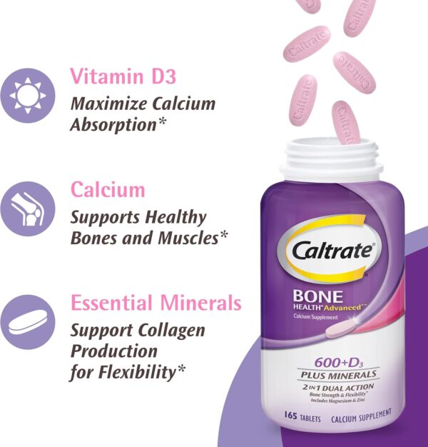 Caltrate 600 Plus D3 Plus Minerals Calcium and Vitamin D Supplement Tablets, Bone Health and Mineral Supplement for Adults - 165 Count