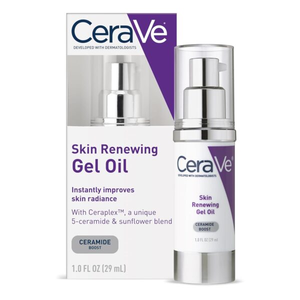 CeraVe Skin Renewing Gel Oil, Daily Hydrating Serum For Face With CeraPlex & Hyaluronic Acid, Gel Moisturizer For Face Hydrates & Smooths Skin, Non-Greasy, Fragrance Free & Non-Comedogenic, 1 Ounce