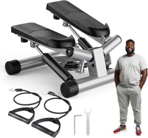 OLIXIS Mini Stepper with Resistance Bands, Twist Stair Steppers for Exercise at Home, Portable Full Body Workout Stepper Machine Adjustable Foot Stepper for Fitness