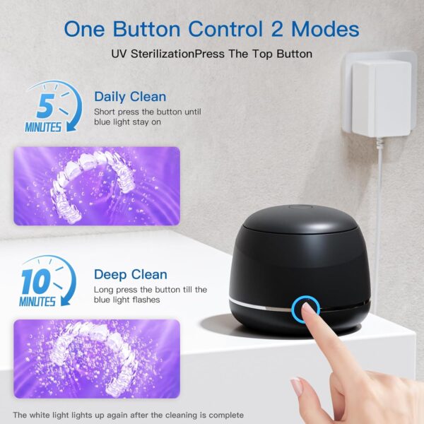 Ultrasonic Retainer Cleaner, 45kHz Denture Cleaner Machine, 5min and 10min Modes with Rechargable Top Cover, 200ml Dental Cleaning Pod, MouthGuard Cleaner for Aligner NightGuard Jewelry(Black)