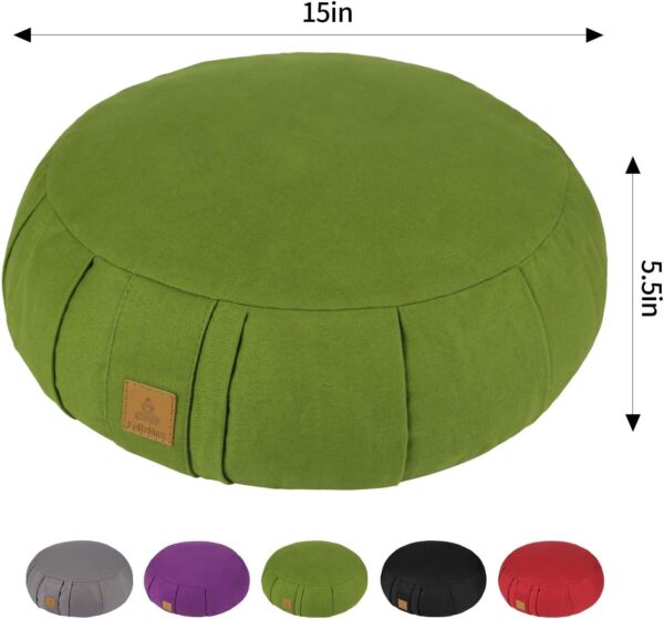 Round Zafu Meditation Cushion, D=15" H=5.5" Zabuton Meditation Pillow, Yoga Bolster/Pillow, Floor seat, Zippered Organic Cotton Cover, Natural Buckwheat, Kneeling Pillow - Grey