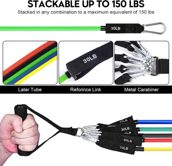 Resistance Bands Set 17pcs, Resistance Band, Exercise Bands Fitness Workout with Wide Handles, Door Anchor, Steel Clasp, Carry Bag, Ankle Straps for Home Gym Outdoor Travel