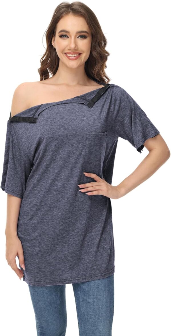 Unisex Snap Post Shoulder Surgery Shirts After Rotator Cuff Surgery Shirt Tear Away Chemo Port Adaptive Clothing