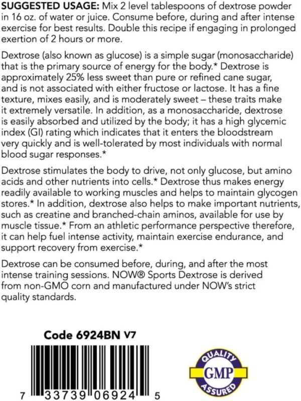 NOW Foods Sports Nutrition, Dextrose Powder (Monosaccharide), Energy Production*, 10-Pound