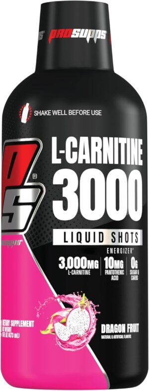 PROSUPPS L-Carnitine Stimulant Free Liquid Shots for Men & Women - Workout Drink for Performance & Muscle Recovery - Clean Energy, No Sugar, No Carbs (31 Servings, 3000 Dragon Fruit)