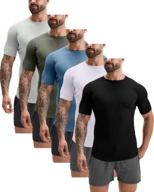 GYM REVOLUTION Men's 5 Pack Workout Gym Hipster Curved Hem Muscle Fitness Hip Hop T Shirts