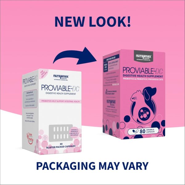Nutramax Proviable Digestive Health Supplement Multi-Strain Probiotics and Prebiotics for Cats and Dogs - with 7 Strains of Bacteria, 80 Capsules, blue