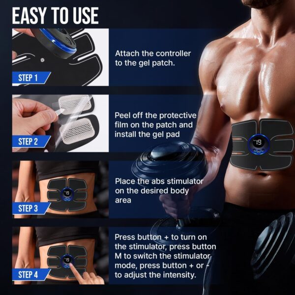 Abs Muscle -Portable Toner - Trainer Workout Equipment for Men Woman Abdomen Home Office Exercise, 10pcs Free Gel Pads