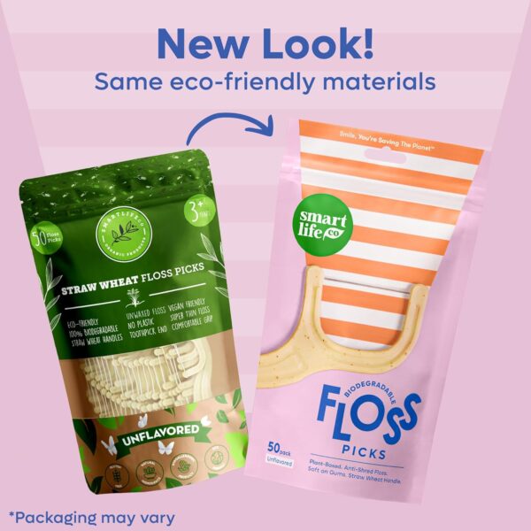 SmartLifeco Biodegradable Dental Floss Picks - Plant Based Tooth Flosser for Adults & Kids | Eco-Friendly Unwaxed Floss | Toothpick Stick Soft On Gum & Teeth | Compostable, Vegan, Unflavored 100ct
