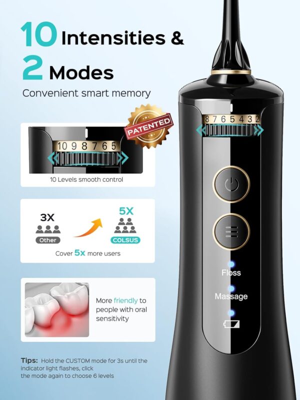 Water Flosser, Water Dental Flosser for Teeth Pick: COSLUS 10 Levels Smooth Control Portable Rechargeable Oral Irrigator Cordless Waterproof, 300ML Electric Flossing Cleaner Deep Cleaning 2025 Upgrded