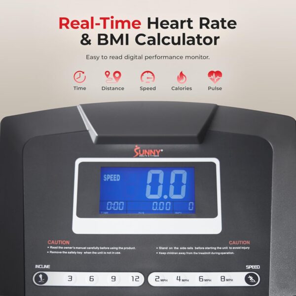 Sunny Health & Fitness Premium Foldable Treadmill for Home, Running or Walking with Auto Incline, Shock Absorption, Digital Display, Optional 20” Running Deck, Free SunnyFit App Bluetooth Connection