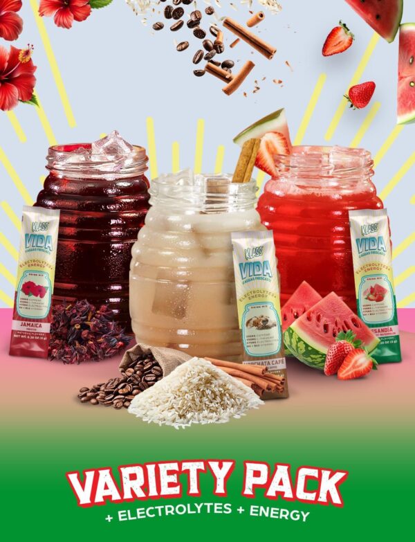 Hydration + Energy Sugar-Free Powder Packets |Electrolyte Agua Fresca Drink Mix, Caffeine & Theanine |Hibiscus, Horchata, Strawberry Watermelon |15 Single Serve Sticks |Low Calorie