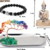 Buddha Statue and Crystal Tree, Yoga Meditation and Zen Decor, Sitting Statue of Sakyamuni in Thailand(4.3 in), for Office, Desktop, Spirit Room Home Decor (Silver)