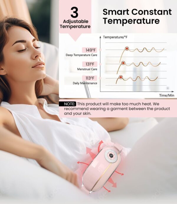 Portable Cordless Heating Pad，Heating Pad 5s Fast Heating，Heating Pads for Cramps with 3 Heat Levels and 3 Massage Modes，Menstrual Heating Pad for Women and Girl (Pink)
