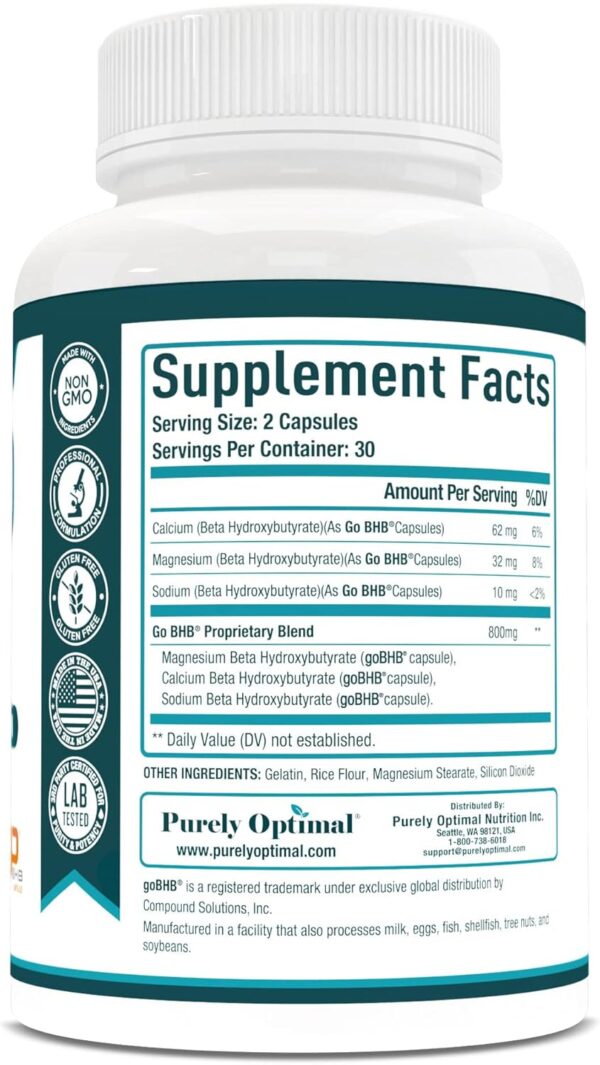 Purely Optimal Keto BHB Exogenous Ketones Supplement - Keto Diet Pills for Ketosis, Energy, Focus, Metabolism - for Women and Men (60 Capsules)