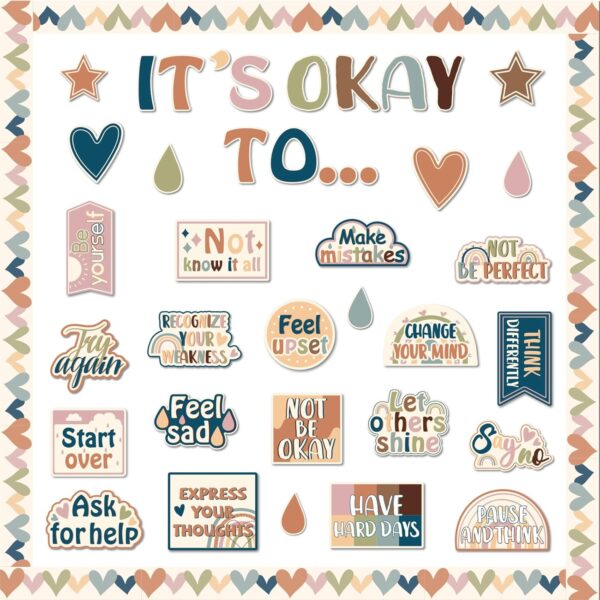 Mental Health Posters It's Okay to Boho Bulletin Board Set Therapy Offices Decor Inspirational Positive Affirmations Accents Psychology Wall Art for School Office Home Classroom Decoration Supply
