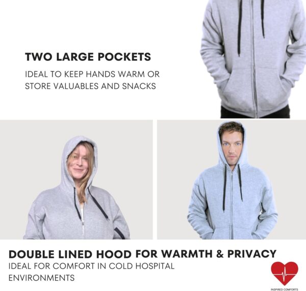 71wm54k4RjL._AC_SL1500_.jpg Inspired Comforts Dialysis Port Access Unisex Hoodie with Two Way Arm Access Zip