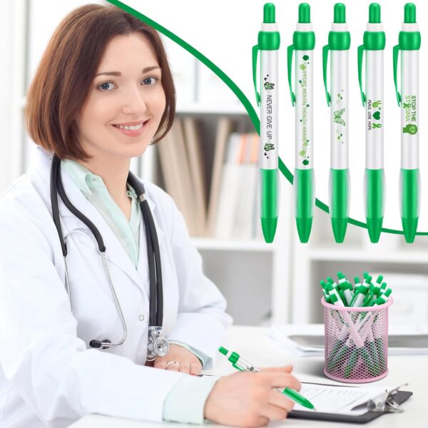 Ctosree Mental Health Awareness Pens Gifts Bulk 12 Style Green Ribbon Retractable Gel Pens Black Ink Mental Health Awareness Accessories Favors Items for Office Charity Stuffers(120 Pcs)