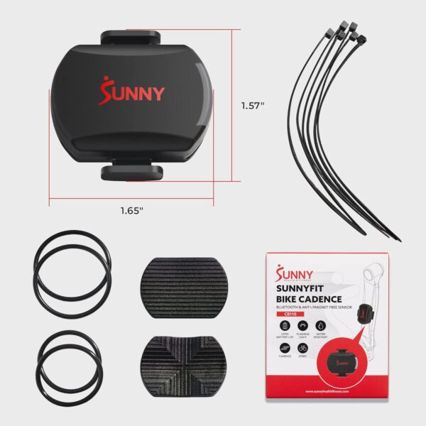 Sunny Health & Fitness 2-in-1 Advanced Cadence/RPM + Speed Sensor, Cadence Sensor Bluetooth ANT+ for Indoor/Outdoor Bikes, Magnet-Less Design for Outdoor Cycles, Exercise Bikes, and More - CB110S