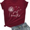 DANVOUY Just Breathe Dandelion T-Shirt for Women Funny Cute V-Neck Shirt Tops
