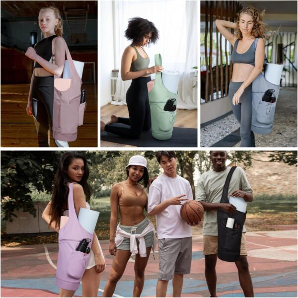 sportsnew Yoga Mat Bag, Large Opening Long Tote Yoga Mat Carrier Holder Bag with Waterproof Wet Pocket and Drawstring Water Bottle Pocket, Adjustable Shoulder Strap Storage Bag, patent pending
