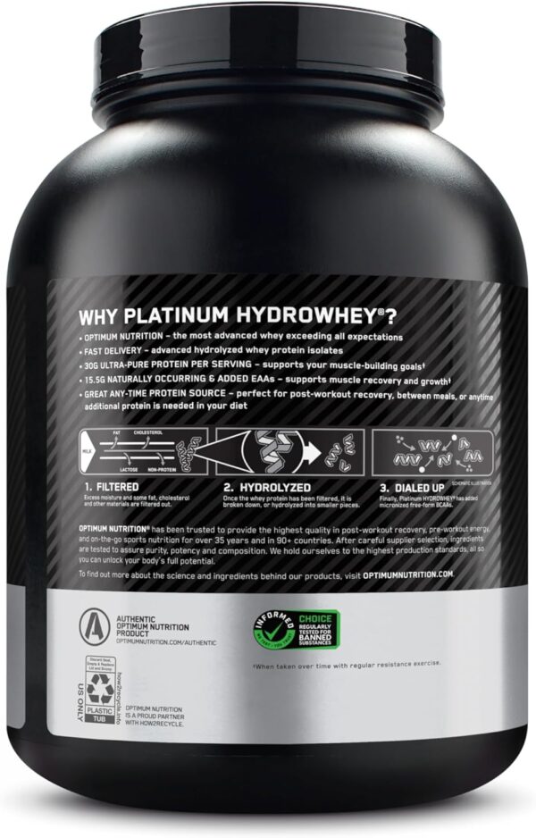 Optimum Nutrition Platinum Hydrowhey Protein Powder, 100% Hydrolyzed Whey Protein Isolate Powder, Flavor: Turbo Chocolate, 40 Servings, 3.61 Pounds (Packaging May Vary)