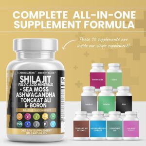 Clean Nutraceuticals Shilajit Supplement with Sea Moss, Ashwagandha, Tongkat Ali, Boron, Magnesium - Fulvic Acid Capsules for Men - 90 Count