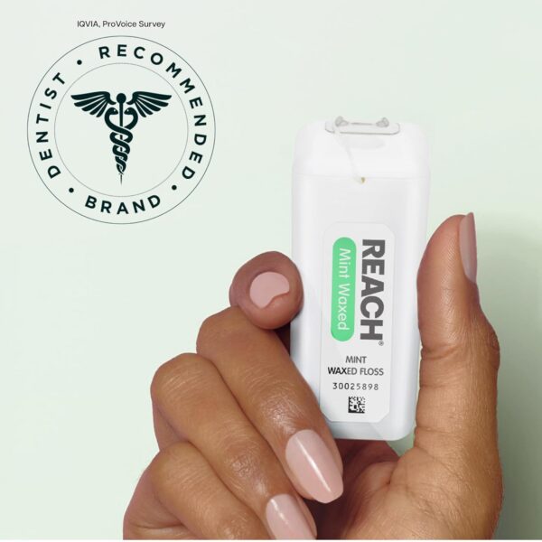 REACH Waxed Dental Floss, Mint, Plaque Remover for Teeth, Shred Resistant, Floss Slides Smoothly, Easy to Use, Waxed, Deep Cleaning Teeth, Oral Care, PFAS Free, for Adults & Kids, 1 Pack, 200 yd