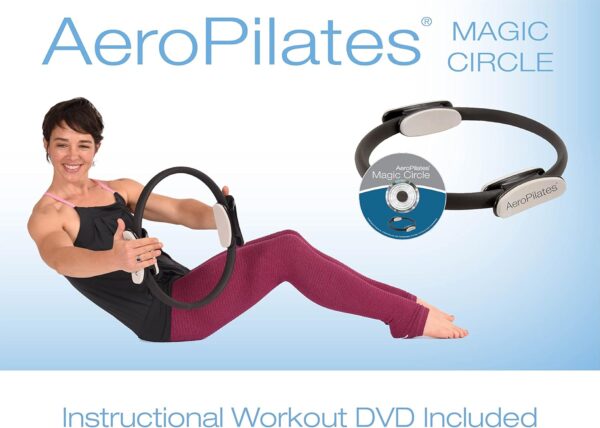 AeroPilates Magic Circle Pilates Ring with Workout DVD for Mat & Reformer Workouts - Fitness Ring Pilates Circle w/Padded Foam Grips - Arms, Chest and Inner Thigh Exercise Equipment