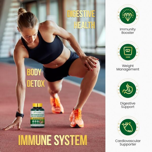 10 in 1 Wormwood Capsules, Black Walnut Hulls Cloves Black Pepper urmeric Curcumin Root Peppermint Leaf, DIigestive Health, Body Detox, 90 Capsules