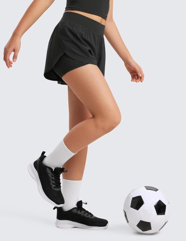 CRZ YOGA Girls 2 in 1 Dolphin Athletic Running Shorts with Pockets High Waist Teen Kid Workout Casual Tennis Soccer Split