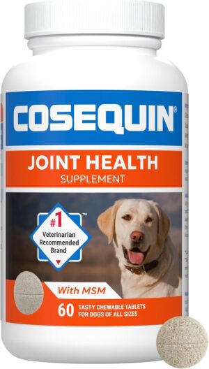 Nutramax Laboratories Cosequin Maximum Strength Joint Health Supplement for Dogs - With Glucosamine, Chondroitin, and MSM, 60 Chewable Tablets