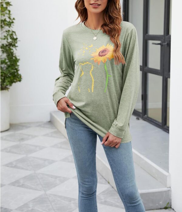 Womens Fall Crewneck Sunflower Graphic Print Tops Long Sleeve Cute Casual Tees
