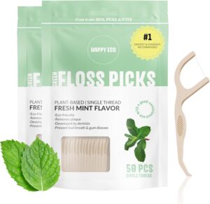 Biodegradable Floss Picks (100pcs) - Natural, Vegan, Sustainable, Reusable Dental Floss - Shred Resistant and Nontoxic Plant-Based Material Dental Floss Picks