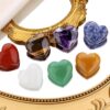 QINJIEJIE 7Pcs 7 Chakras 1.2" Heart Crystal Large Stone Rose Quartz Healing Crystals Love Polished Thumb Natural Palm Assorted Gemstones Reiki Energy Balancing Meditation Gift