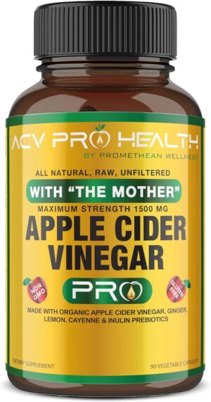 2-Pack ACV Pro Apple Cider Vinegar Capsules Certified Organic with Mother ACV Pills Detox Cleanse Acid Reflux Relief Support Supplement Ginger Root Cayenne Pepper Powder