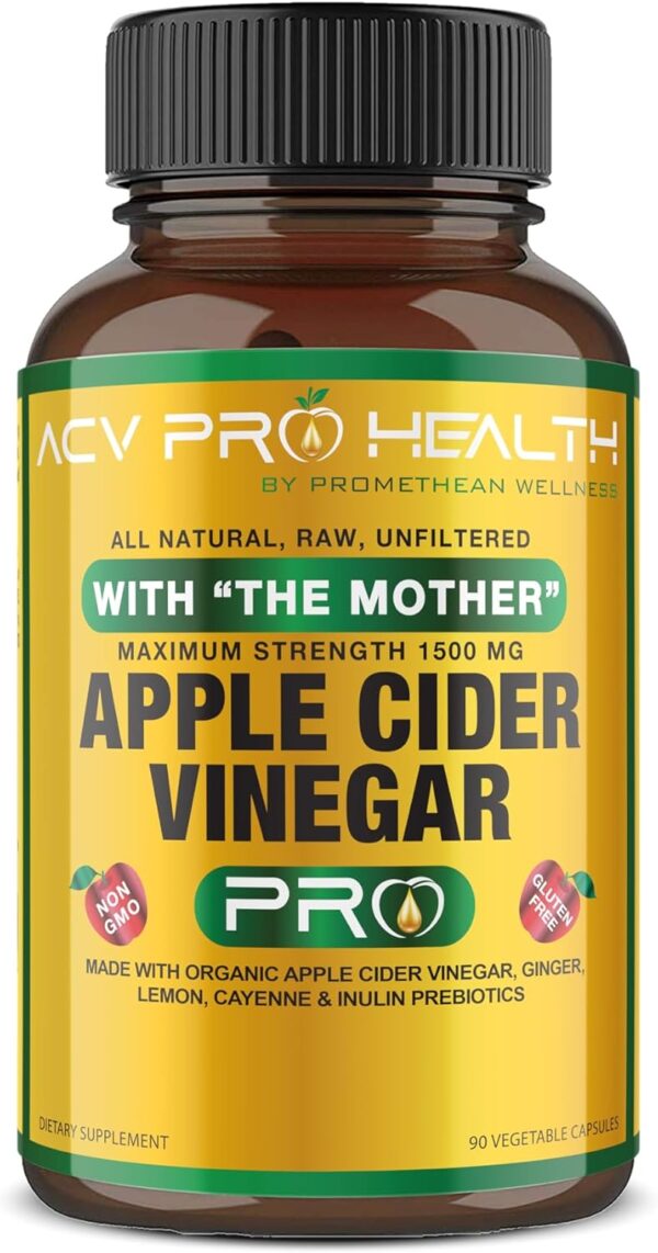 2-Pack ACV Pro Apple Cider Vinegar Capsules Certified Organic with Mother ACV Pills Detox Cleanse Acid Reflux Relief Support Supplement Ginger Root Cayenne Pepper Powder
