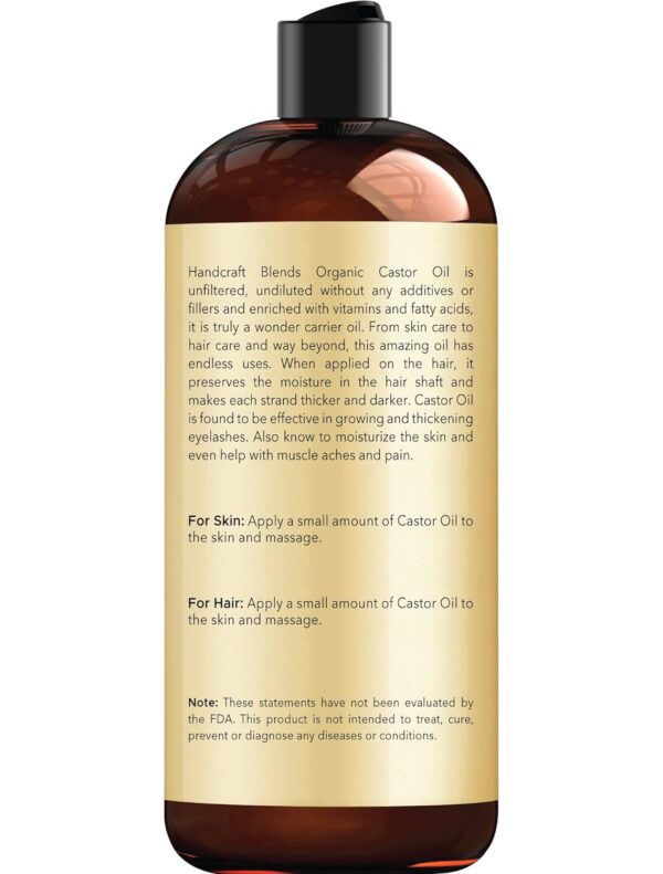 Handcraft Blends Organic Castor Oil - 16 Fl Oz - 100% Pure and Natural - Premium Grade Carrier Oil for Hair Growth, Eyelashes and Eyebrows - Hair and Body - Expeller-Pressed & Hexane-Free
