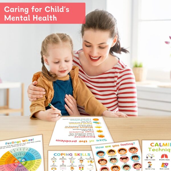 9 Calming Corner Posters, Feelings Chart for Kids, Calm Down Corner Mental Health Posters, Preschool Classroom Educational Poster Emotions Chart Coping Skills, Wall Art Decoration Mood Calming Sticker