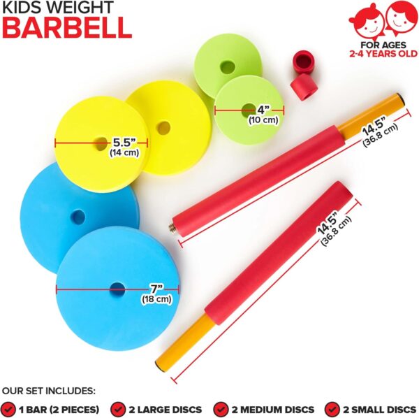 Modern Innovations Kids Barbell Weight Set, Toy Workout Equipment, Kid Weights for Exercise, Toddler Fun & Fitness (Colorful)…
