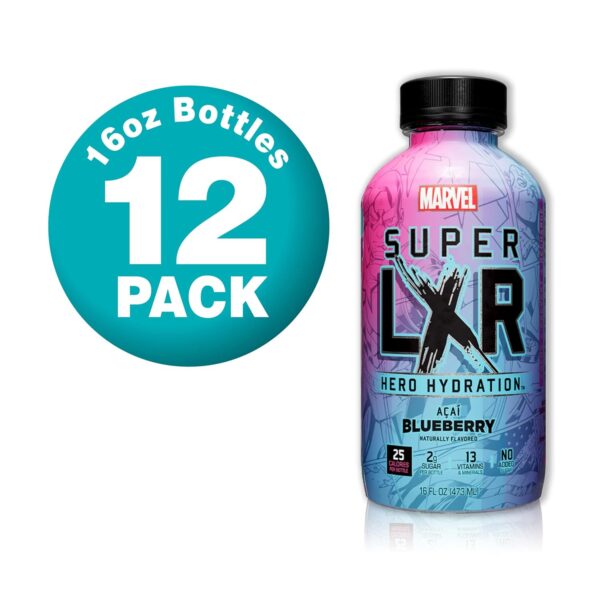 AriZona x Marvel Super LXR Hero Hydration - Acai Blueberry - 16oz (Pack of 12) – Low Sugar Sports Drink, Perfect for Athletes, Vitamins and Natural Flavors - Thirst Quencher